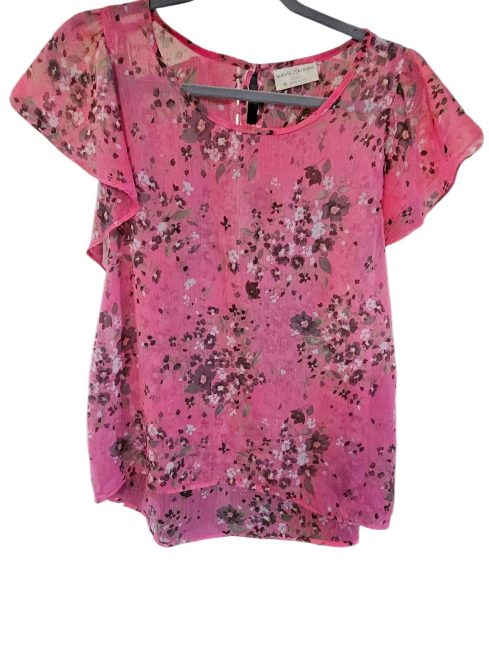 Bobbie Brooks Pink Floral Flutter-Sleeve Blouse